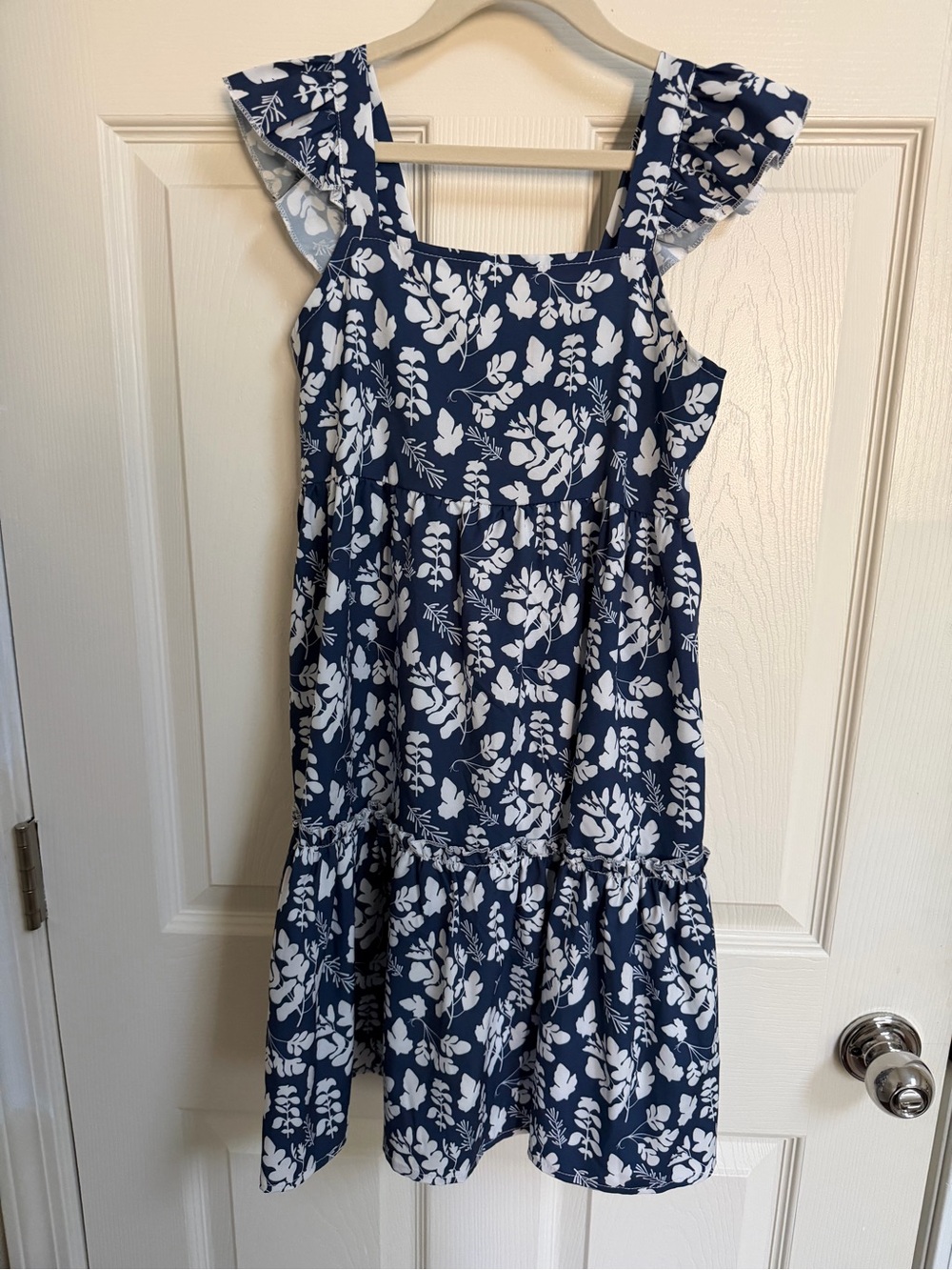 Grace Karin Navy and White Floral Ruffle-Sleeve Girls Dress
